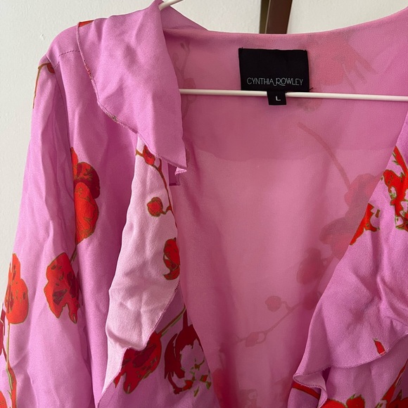 Cynthia Rowley Malibu Ruffle Mini Dress in Pink Poppy, Size L - Picture 5 of 6